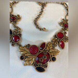 Chico’s Leaves Flowers Red Stones Fall Autumn Bib Runway Vintage Necklace